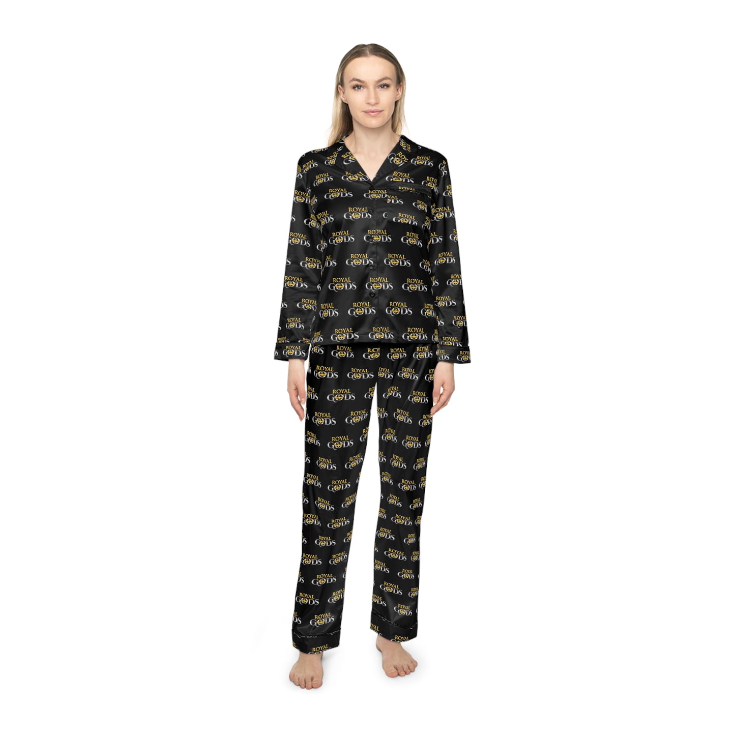 Royal Gods Women's Satin Pajamas Set - Black